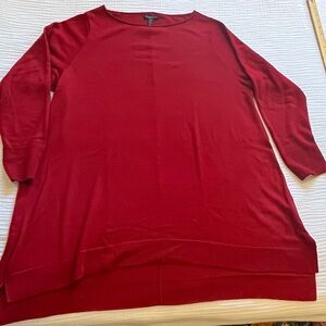 Eileen Fisher Ultra Fine Merino Wool Deep Red Women's Boatneck Tunic Sweater
